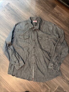 Wrangler Grey Button-Down Denim Western Shirt Vtg